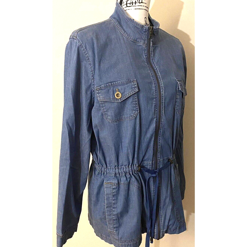 Women’s QVC Denim & Company Size Large Shackleton Jacket Drawstring Pullcord - Picture 3 of 6
